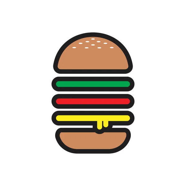 Burger Επίπεδη Λογότυπο Και Εικονίδιο Εικονογράφηση Σχεδιασμό Διάνυσμα — Διανυσματικό Αρχείο