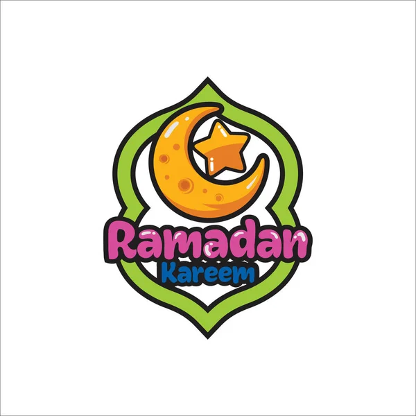 Warna Bulan Dan Bintang Ramadan Logo Desain Vektor - Stok Vektor