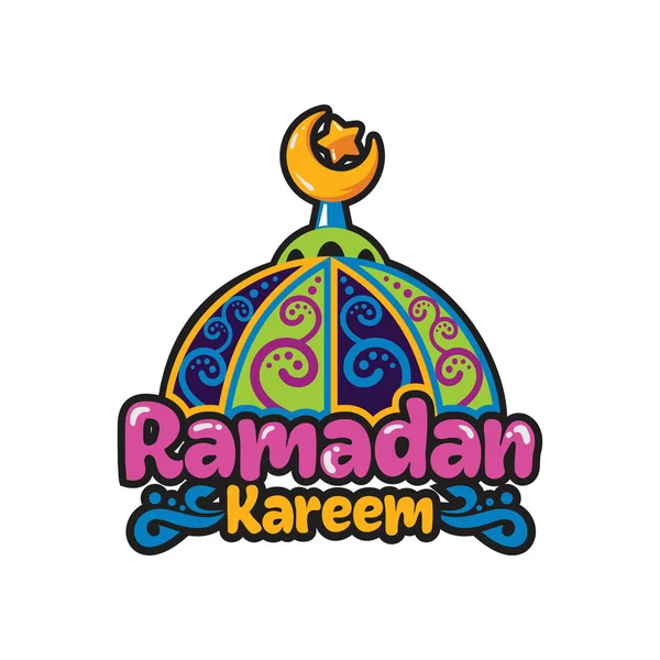 Berwarna Kubah Masjid Ramadan Desain Logo Kartun - Stok Vektor