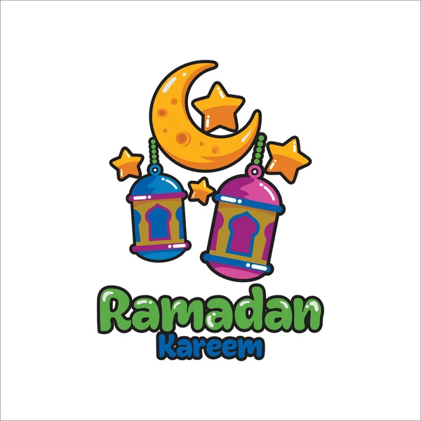 Warna Lentera Dan Bulan Sabit Vektor Logo Ramadan - Stok Vektor