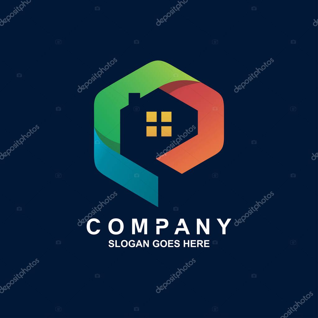Gradient letter e house logo vector