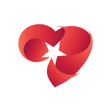 YıIdız Logo Vektörlü Kalp, Yıldız Şekli Logo Şablonu Aşkı