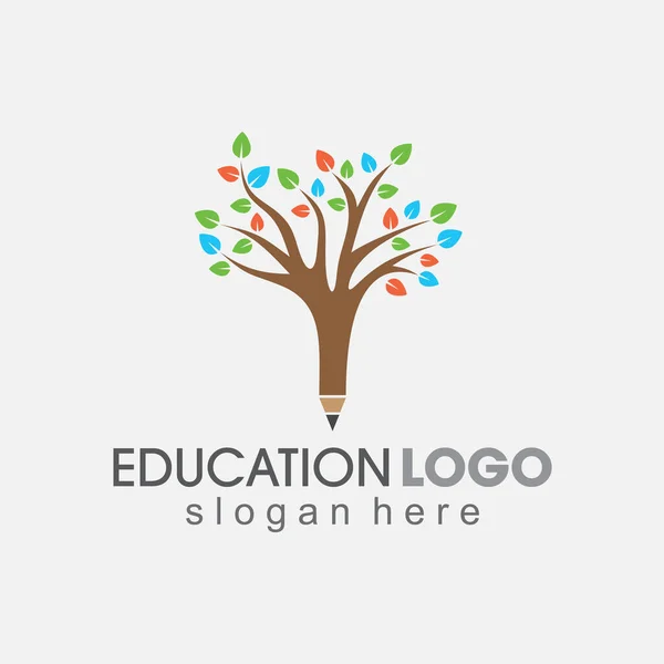 Ołówek Szablonem Logo Edukacji Drzew — Wektor stockowy