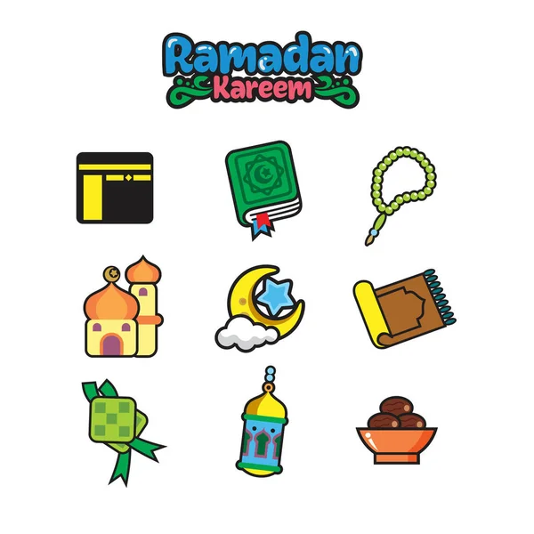 Ícones Ramadan Islâmicos Vetor Doodle — Vetor de Stock