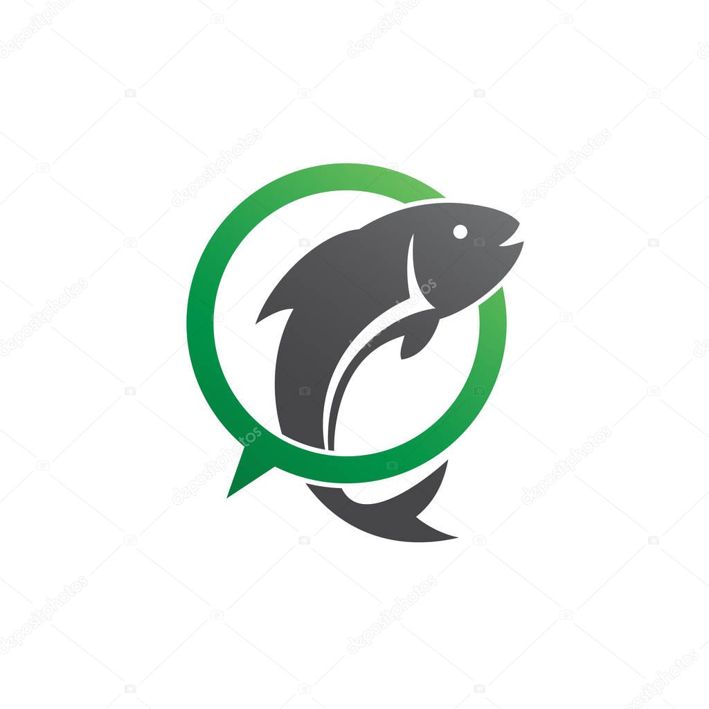 Fish With Chat Icon Logo Vector