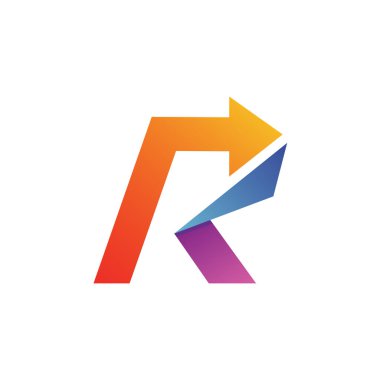 R Harfi Ok Logosu, Vektör İllüstrasyonu 