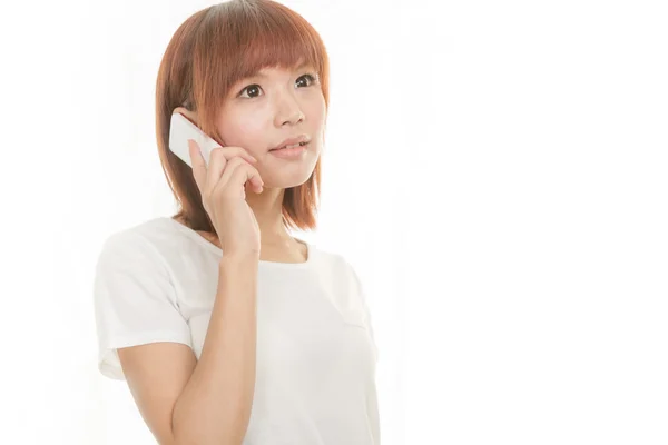 Donna con telefono cordless — Foto Stock