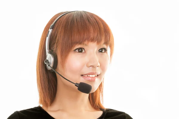 Asian woman with headset microphone — Stock Photo, Image