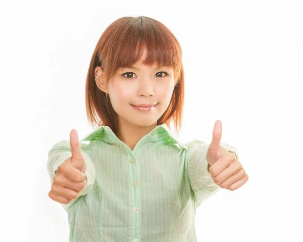 Aziatische zakelijke vrouw duimschroef opwaarts — Stockfoto