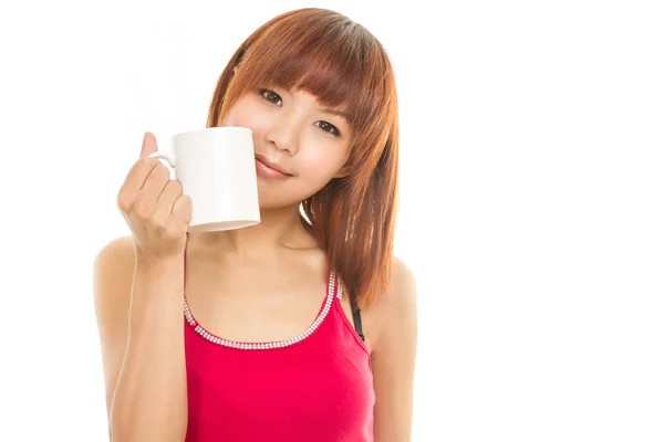 亚裔女子和咖啡杯 — 图库照片