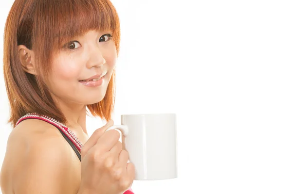 Asijské žena s šálek kávy — Stock fotografie