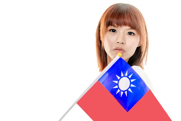 Chinese female holding Taiwan flag — Stock Photo, Image
