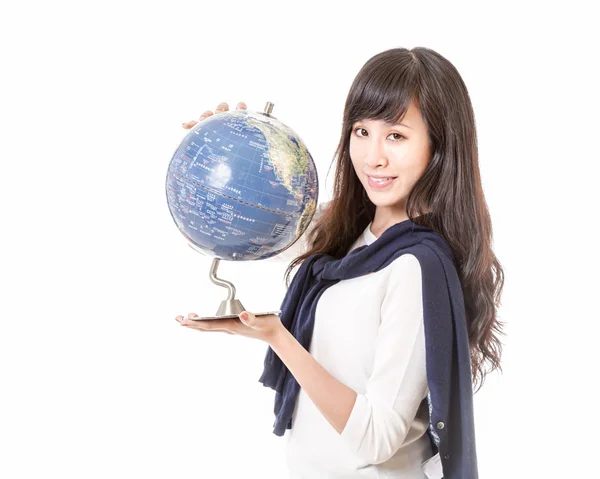 Asian woman holding globe — Stock Photo, Image