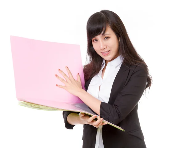 Chinese businesswoman holding bright colored folders — Stock Photo, Image