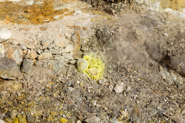 Steaming sulfuric fumaroles by thermal hot spring in Taipei
