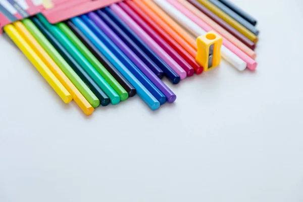 Colored Pencil Crayons Row White Background — Stock Photo, Image