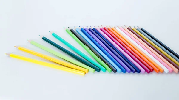 Lápis Coloridos Lápis Uma Fileira Fundo Branco — Fotografia de Stock