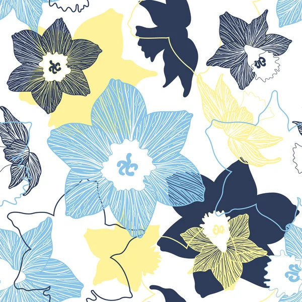 mavi ve sarı nergis ile sorunsuz arka plan