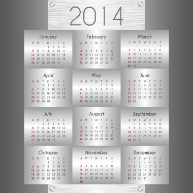 Metallic calendar 2014 clipart