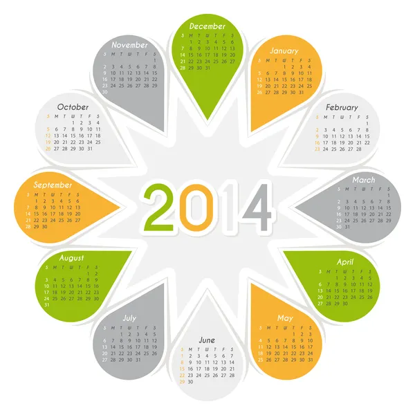 Round calendar 2014 — Stock Vector