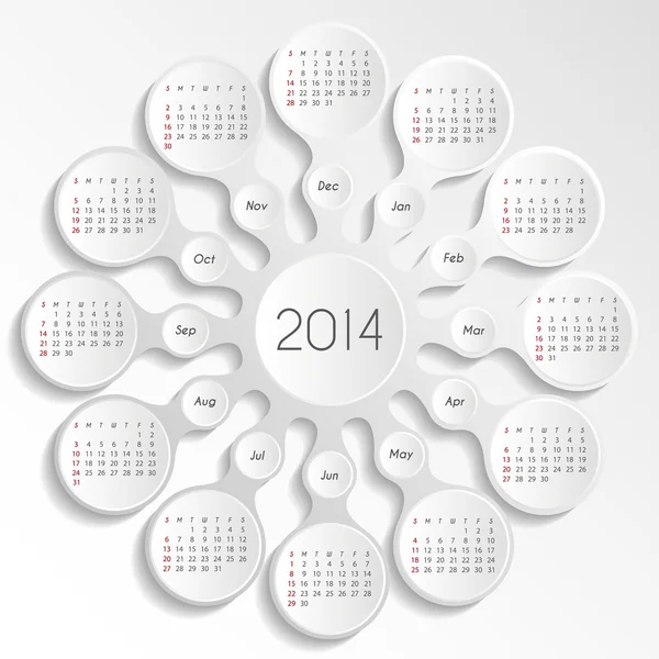 Metaball calendário branco 2014 —  Vetores de Stock