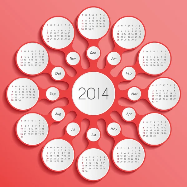 Metaball red calendar 2014 — Stock Vector