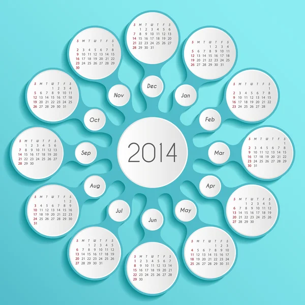 Calendario ciano Metaball 2014 Illustrazione Stock