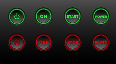 Neon buttons icon set on black bacground