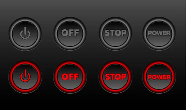 Ícone de vetor de botões de néon definido no bacground preto — Vetor de Stock