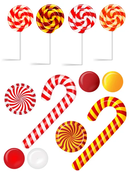 Set vettoriale con diverse caramelle rosse e bianche — Vettoriale Stock