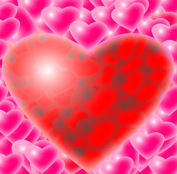 Många rosa hjärtan med reflektion — Stockfoto