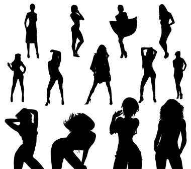 seksi kız siyah siluet vektör beyaz üzerinde ayarlayın.