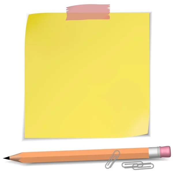 Αυτοκόλλητο σημειώσεις με καρφίτσα και μολύβι — Διανυσματικό Αρχείο