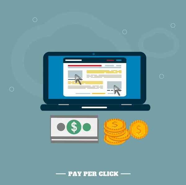 Pay per click internet advertising model when the ad is clicked — Stock Vector