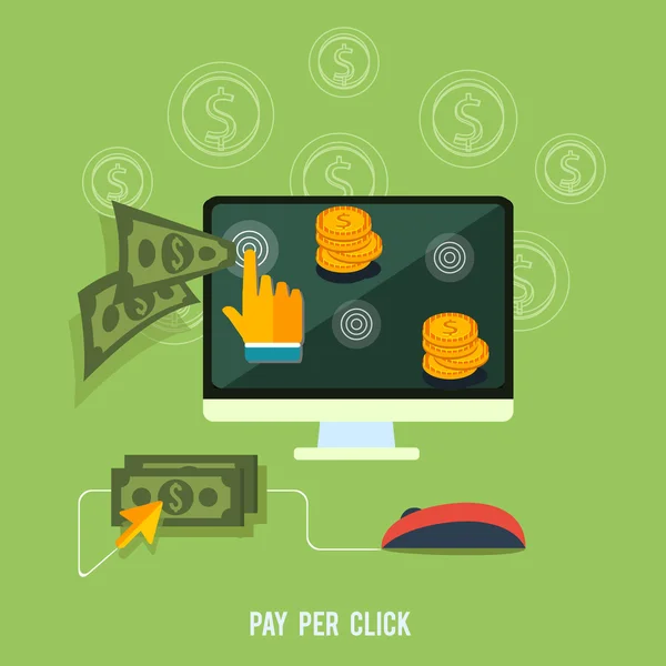 Pay per click modèle de publicité internet lorsque l'annonce est cliquée — Image vectorielle