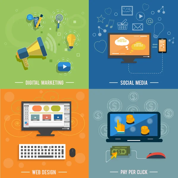 Ikoner för webbdesign, seo, sociala medier — Stock vektor
