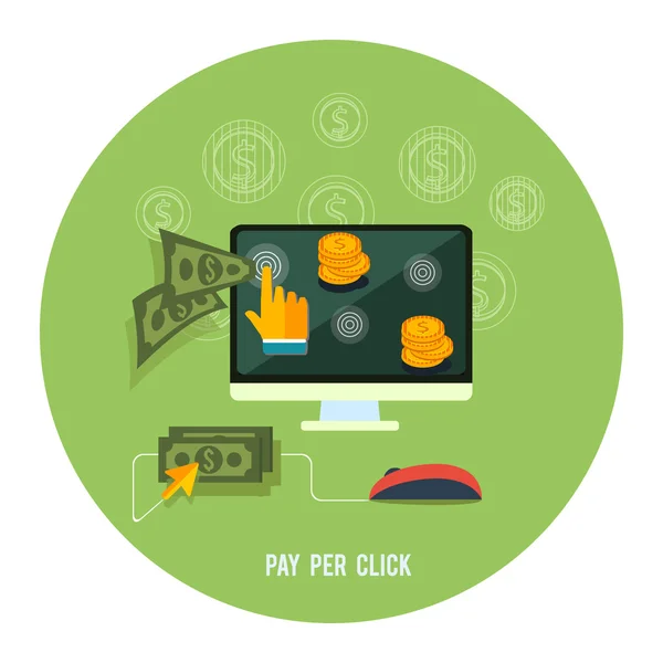 Pago por clic modelo de publicidad en Internet — Vector de stock