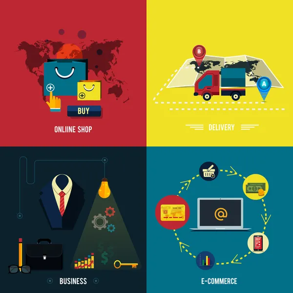 e-ticaret, teslimat, online shopoing için simgeler.