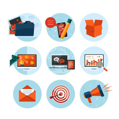 iş, ofis ve pazarlama öğe simgeleri.