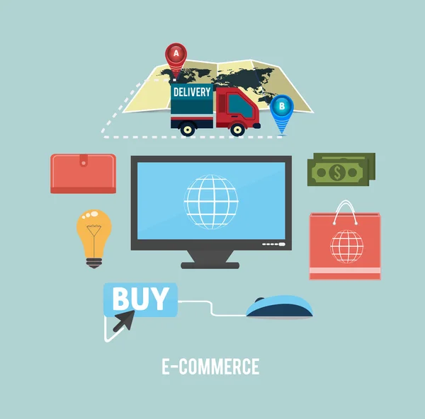 E-kereskedelem infographic fogalmának vásárlás — Stock Vector