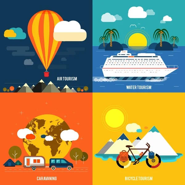 Conjunto de iconos de viajar y planear unas vacaciones de verano — Vector de stock