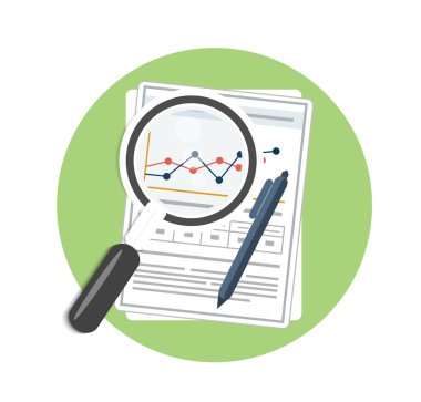 Büyüteç, kalem ve grafik