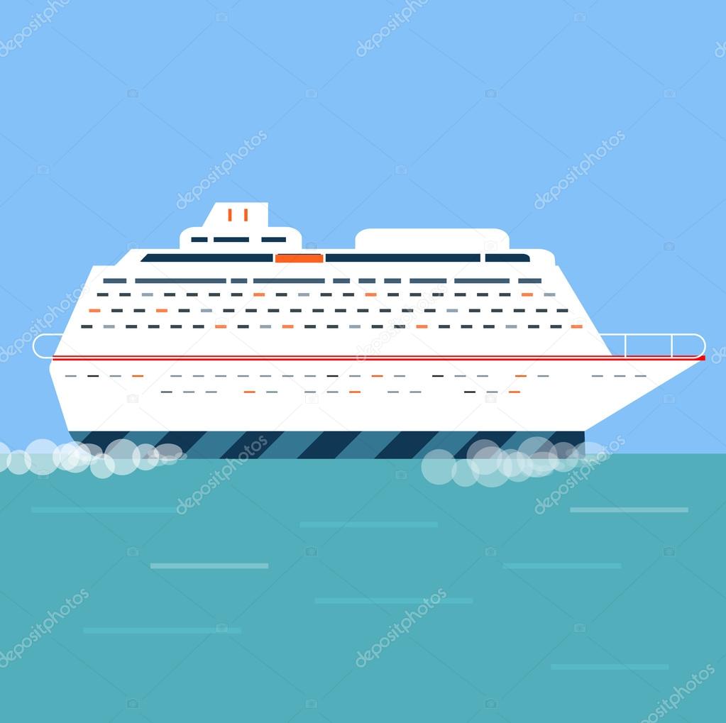 Cruise ship and clear blue water. Water tourism.