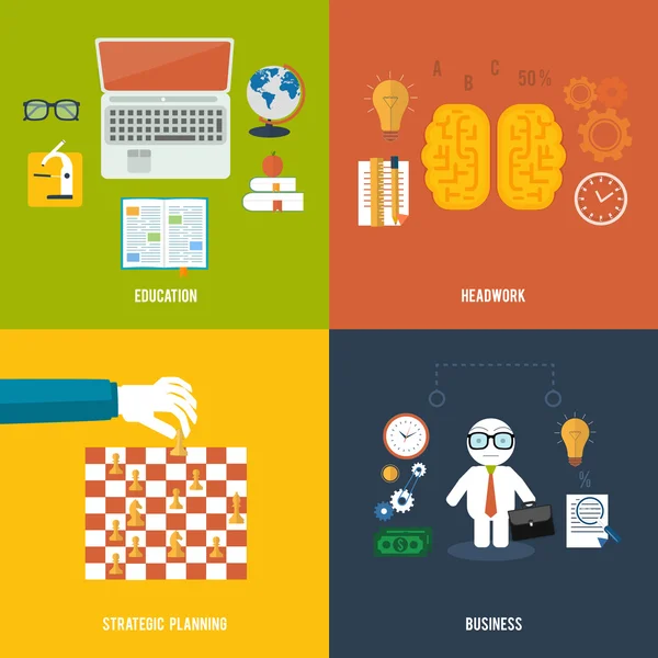 Icônes pour l'éducation, le travail de tête, la stratégie, les affaires . — Image vectorielle