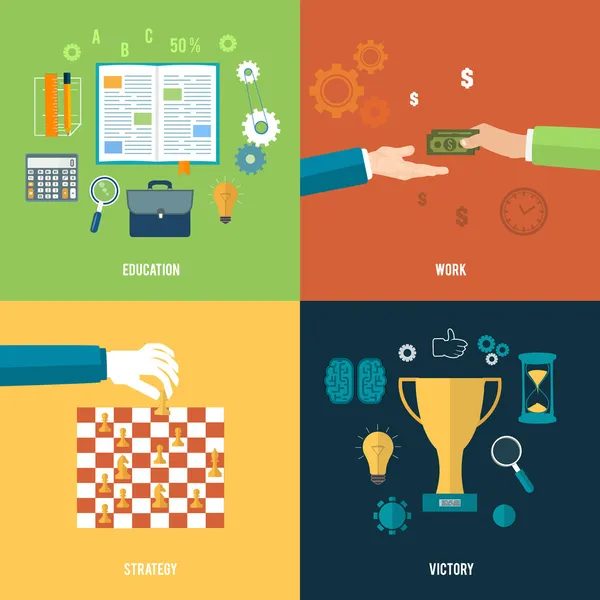 Icons for education, work, strategy, victory. — Stock Vector