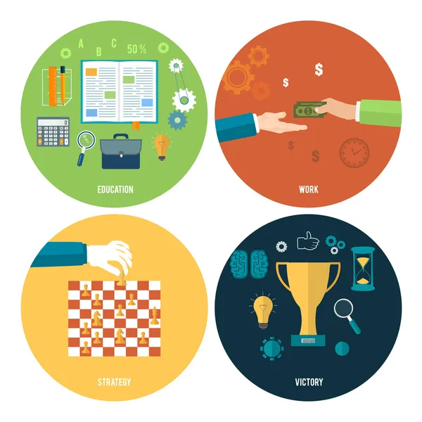 Icons for education, work, strategy, victory. — Stock Vector