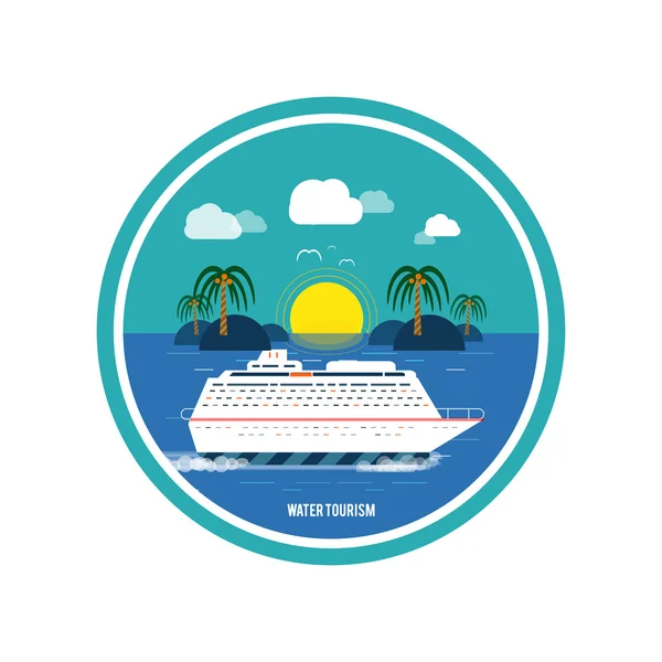 Cruise ship and clear blue water. Water tourism. — Stock Vector