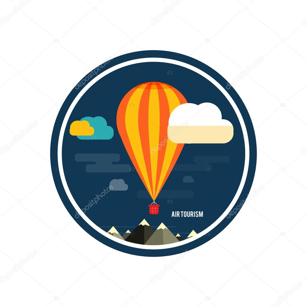 Hot air balloon flying over the mountain