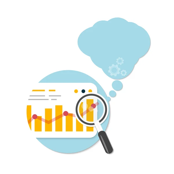 Magnifying glass and chart with bubble — Stock Vector