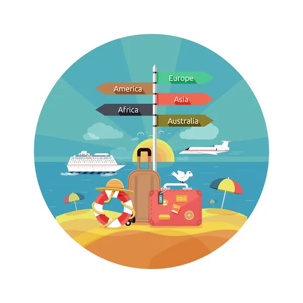 Conjunto de iconos de viajar y planear unas vacaciones de verano — Vector de stock